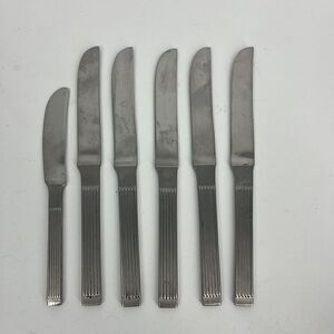 Dansk Thebe Stainless Dinner Knife 6 pc Flatware Rib Handle Danish Modern Butter